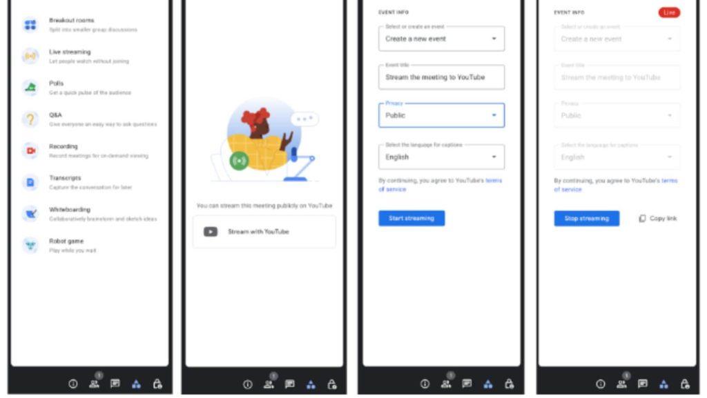 Google Meet meetings can easily livestream on YouTube